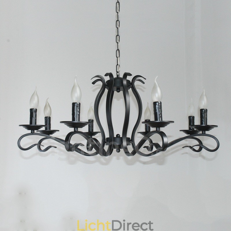 8-lichts rustieke retro vintage zwarte hangende kaars kroonluchter