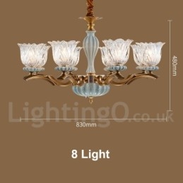 Retro Vintage Messing Keramiek Hangende Kaars Kroonluchter met Glazen Kapjes