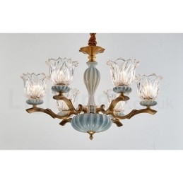 Retro Vintage Messing Keramiek Hangende Kaars Kroonluchter met Glazen Kapjes