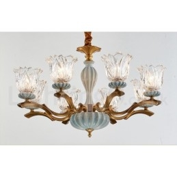 Retro Vintage Messing Keramiek Hangende Kaars Kroonluchter met Glazen Kapjes