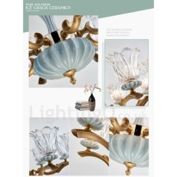 Retro Vintage Messing Keramiek Hangende Kaars Kroonluchter met Glazen Kapjes