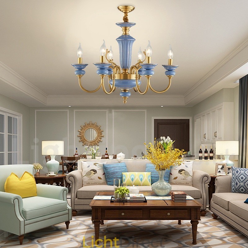 Retro Vintage Messing Keramiek Hangende Kaars Kroonluchter