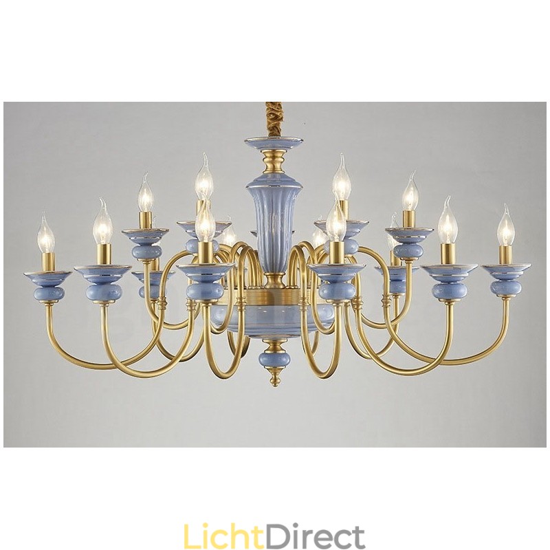 Retro Vintage Messing Keramiek Hangende Kaars Kroonluchter