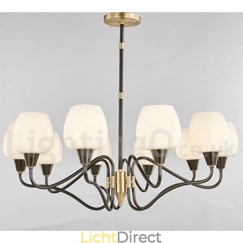 Retro Vintage Messing Hangende Kaars Kroonluchter met Glazen Kapjes