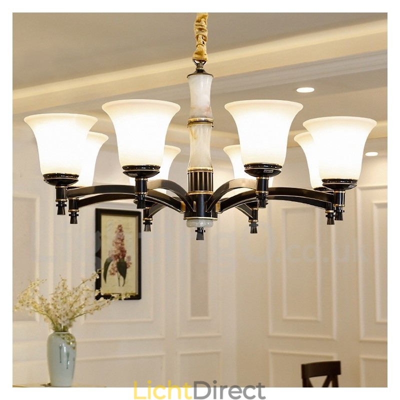 Puur messing luxe rustieke retro vintage messing stenen hanger kaars kroonluchter met glazen kappen
