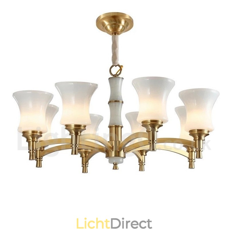 Puur messing luxe rustieke retro vintage messing stenen hanger kaars kroonluchter met glazen kappen