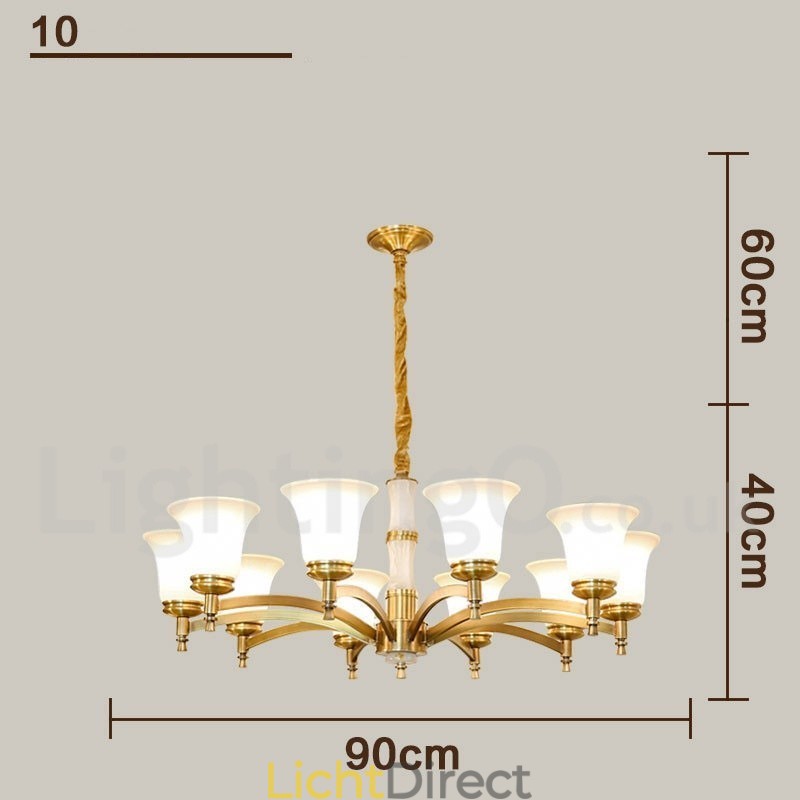Puur messing luxe rustieke retro vintage messing stenen hanger kaars kroonluchter met glazen kappen