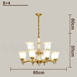 Puur messing luxe rustieke retro vintage messing stenen hanger kaars kroonluchter met glazen kappen