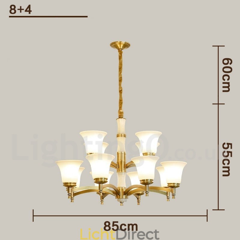 Puur messing luxe rustieke retro vintage messing stenen hanger kaars kroonluchter met glazen kappen