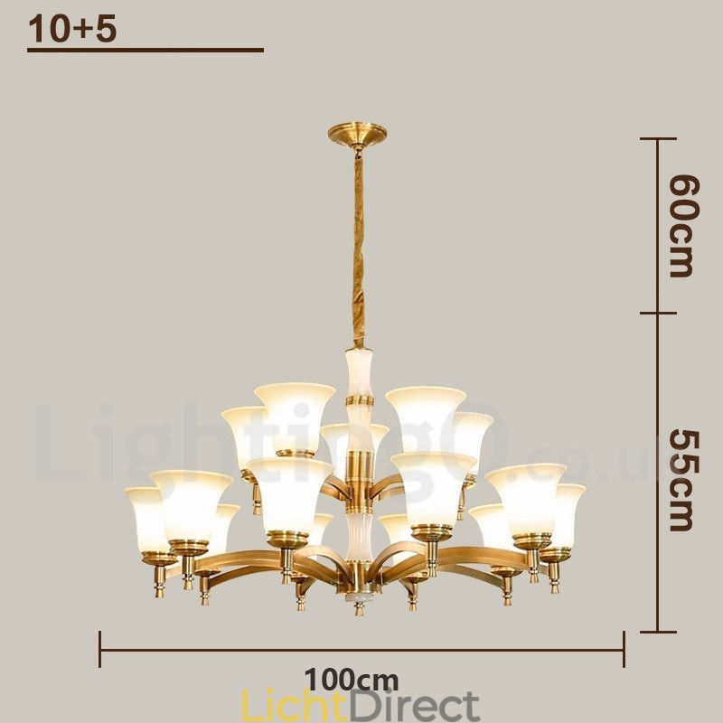 Puur messing luxe rustieke retro vintage messing stenen hanger kaars kroonluchter met glazen kappen