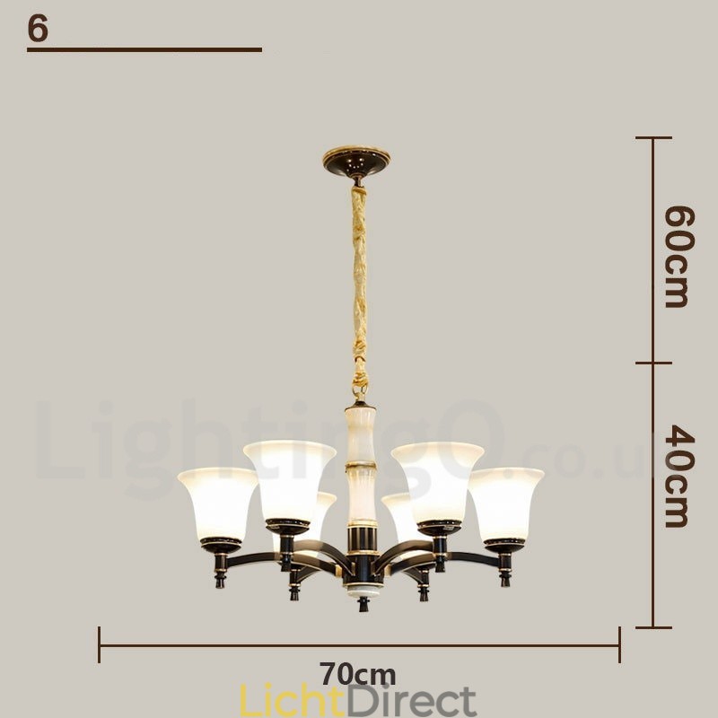 Puur messing luxe rustieke retro vintage messing stenen hanger kaars kroonluchter met glazen kappen