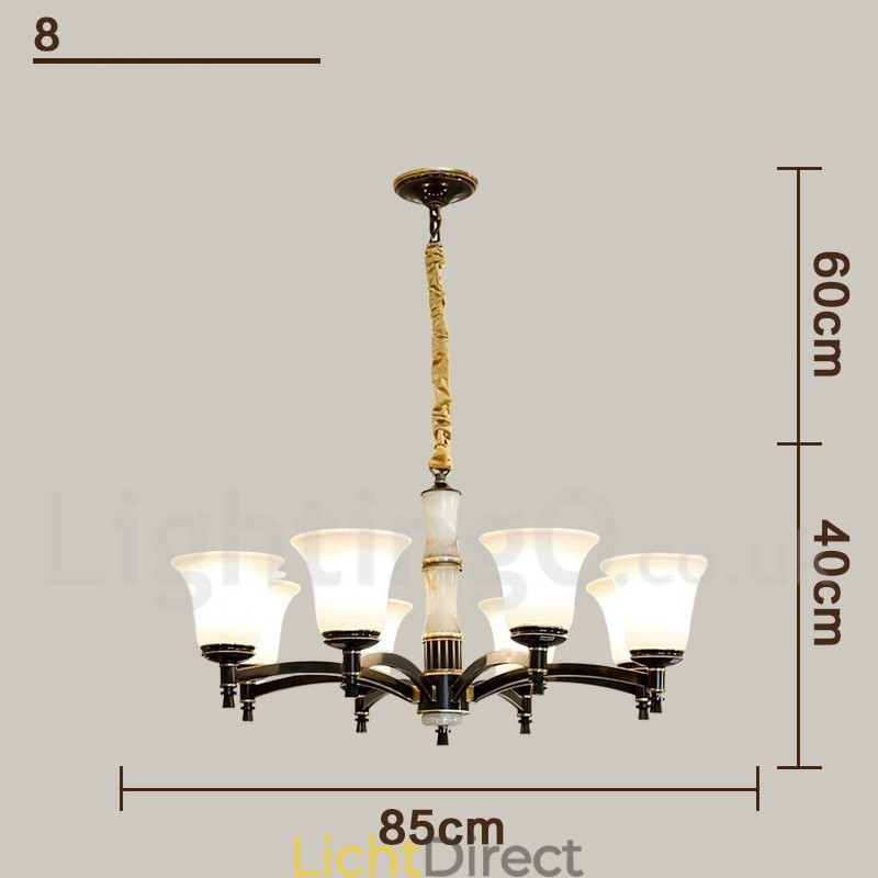 Puur messing luxe rustieke retro vintage messing stenen hanger kaars kroonluchter met glazen kappen