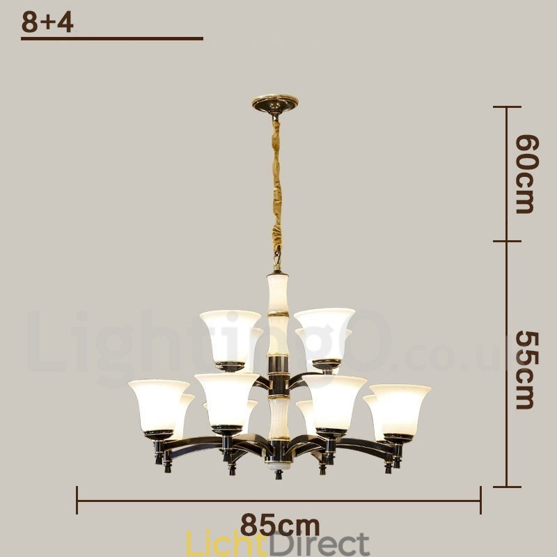 Puur messing luxe rustieke retro vintage messing stenen hanger kaars kroonluchter met glazen kappen