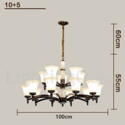 Puur messing luxe rustieke retro vintage messing stenen hanger kaars kroonluchter met glazen kappen