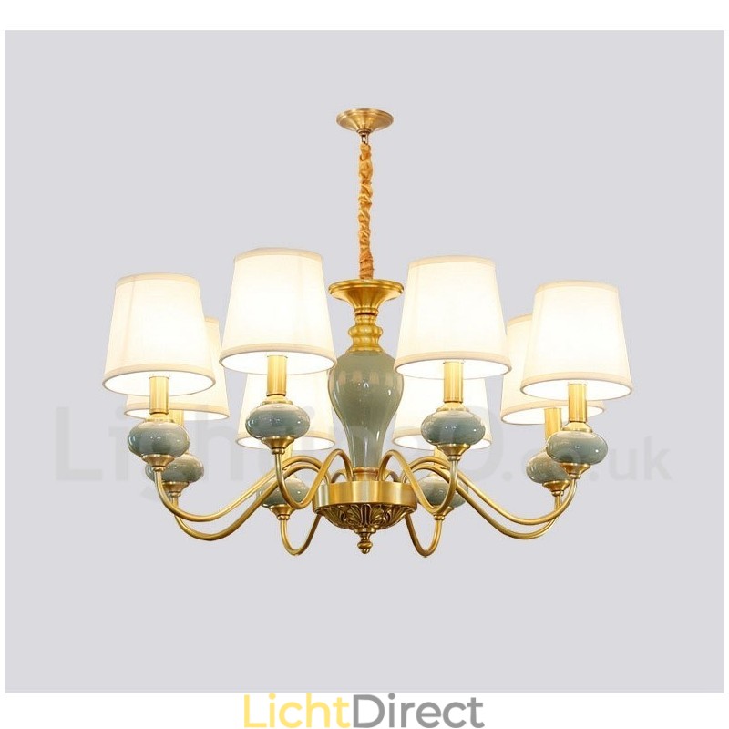 Luxe rustieke retro vintage messing keramiek hanglamp met stoffen kappen