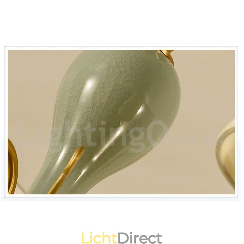 Luxe rustieke retro vintage messing keramiek hanglamp met stoffen kappen