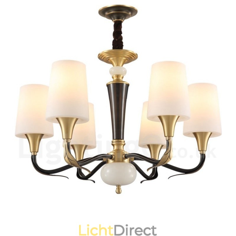 Puur messing luxe rustieke retro vintage messing stenen hanger kaars kroonluchter met glazen kappen