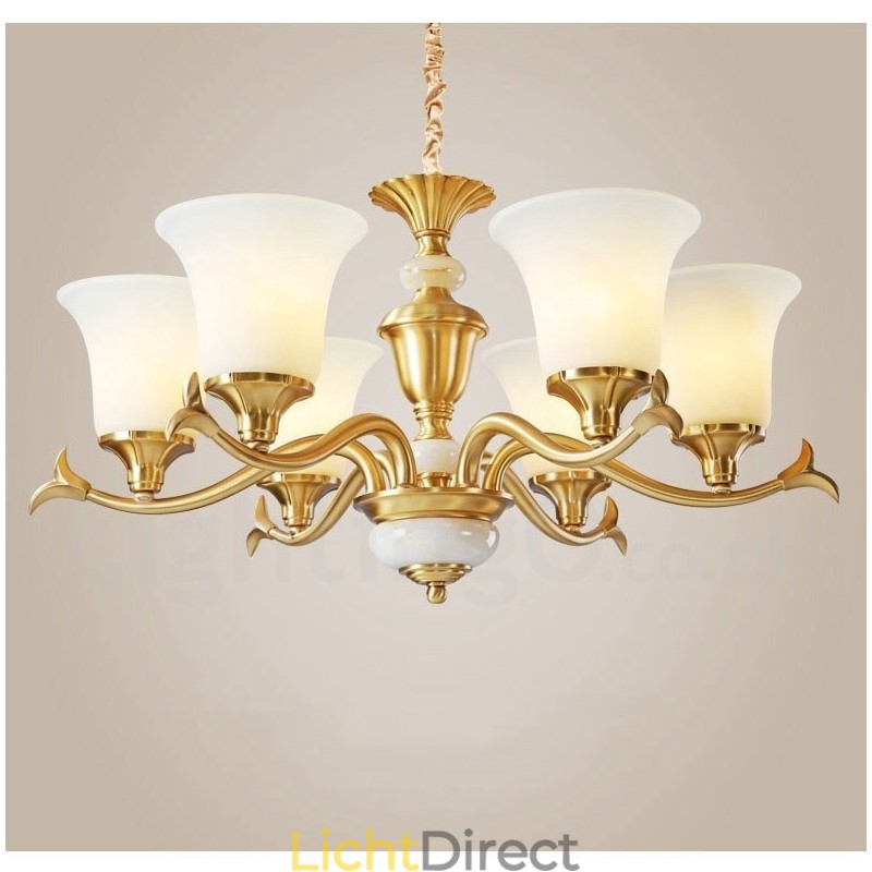 Puur messing luxe rustieke retro vintage messing stenen hanger kaars kroonluchter met glazen kappen