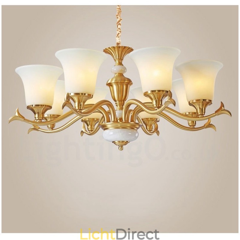 Puur messing luxe rustieke retro vintage messing stenen hanger kaars kroonluchter met glazen kappen