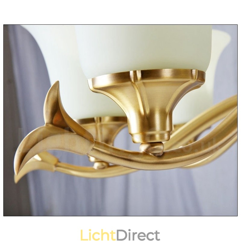 Puur messing luxe rustieke retro vintage messing stenen hanger kaars kroonluchter met glazen kappen