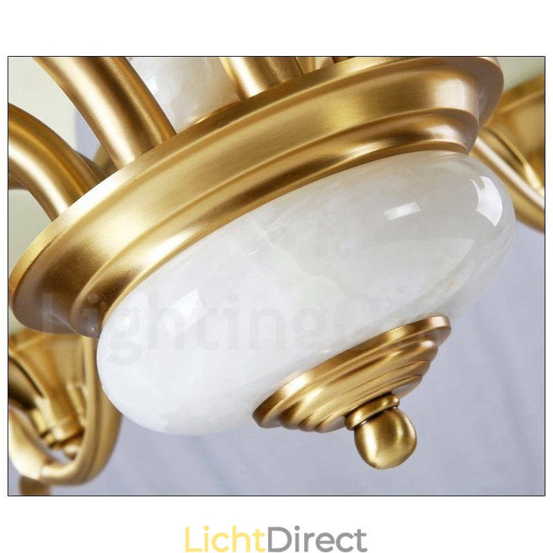 Puur messing luxe rustieke retro vintage messing stenen hanger kaars kroonluchter met glazen kappen