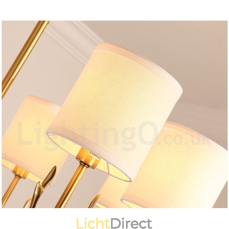 Luxe rustieke retro vintage kroonluchter van puur messing met hangkaars en stoffen kappen