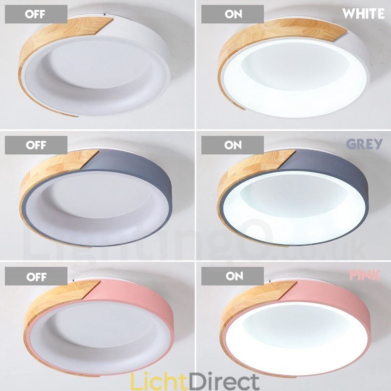 Dimbare ronde plafondlamp van hout met meerdere kleuren en acryl kap Plafondlamp in Scandinavische stijl