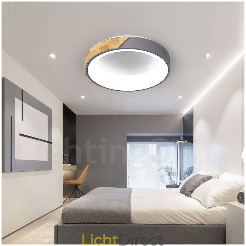 Dimbare ronde plafondlamp van hout met meerdere kleuren en acryl kap Plafondlamp in Scandinavische stijl