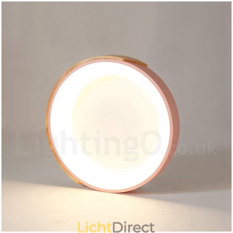 Dimbare ronde plafondlamp van hout met meerdere kleuren en acryl kap Plafondlamp in Scandinavische stijl