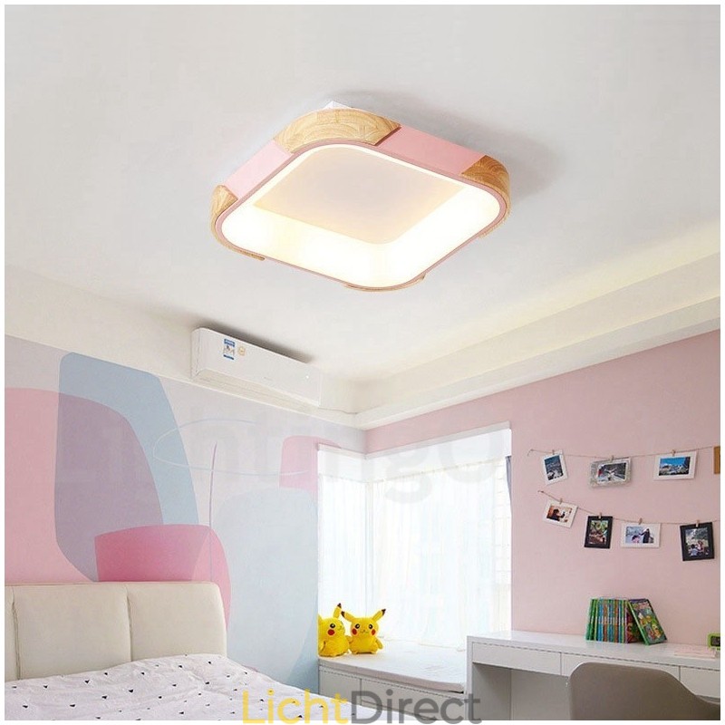 Dimbare veelkleurige vierkante houten plafondlamp met acryl kap Plafondlamp Scandinavische stijl