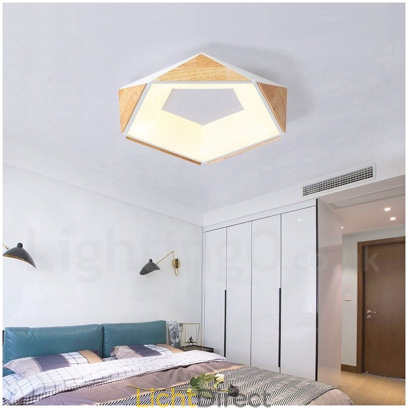 Dimbare Multi Colours Pentagon Houten Plafondlamp met Acryl Kap Plafondlamp Scandinavische Stijl