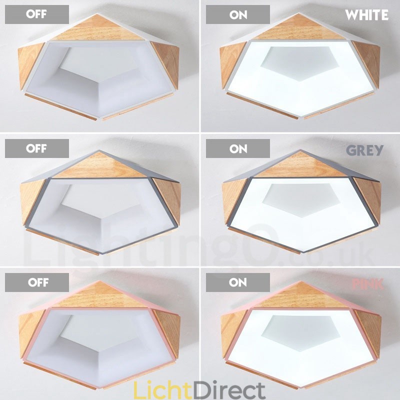 Dimbare Multi Colours Pentagon Houten Plafondlamp met Acryl Kap Plafondlamp Scandinavische Stijl