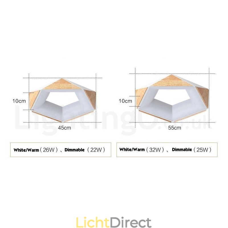 Dimbare Multi Colours Pentagon Houten Plafondlamp met Acryl Kap Plafondlamp Scandinavische Stijl