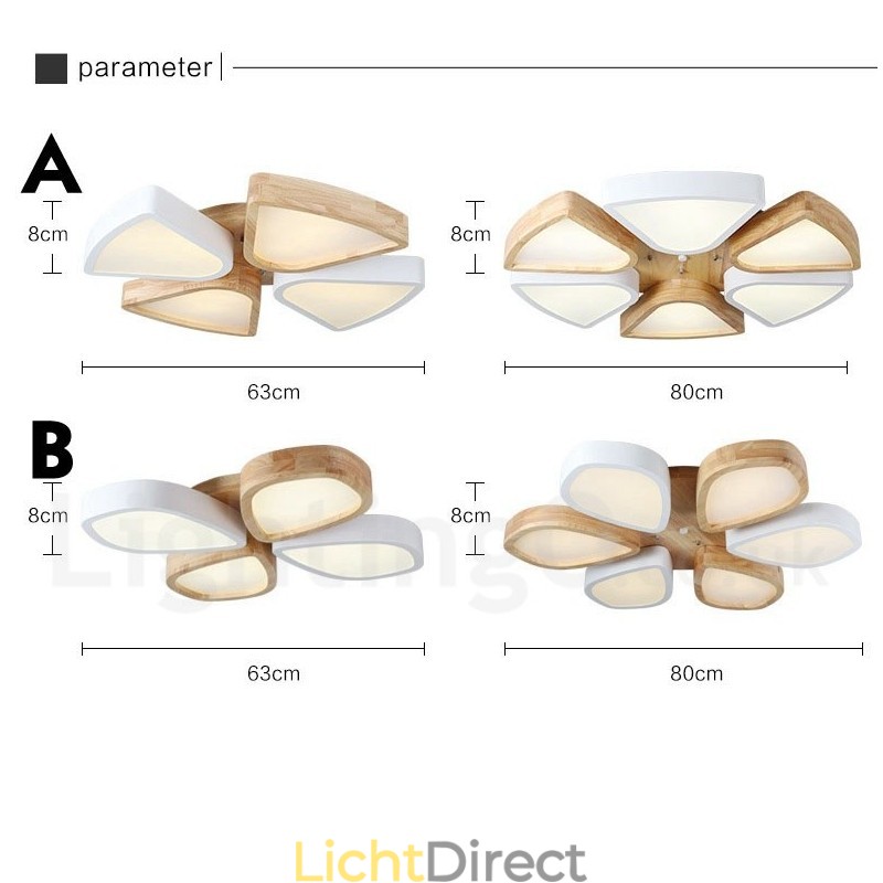 Dimbare ultradunne Petal Wood plafondlamp met acryl kap Plafondlamp Scandinavische stijl