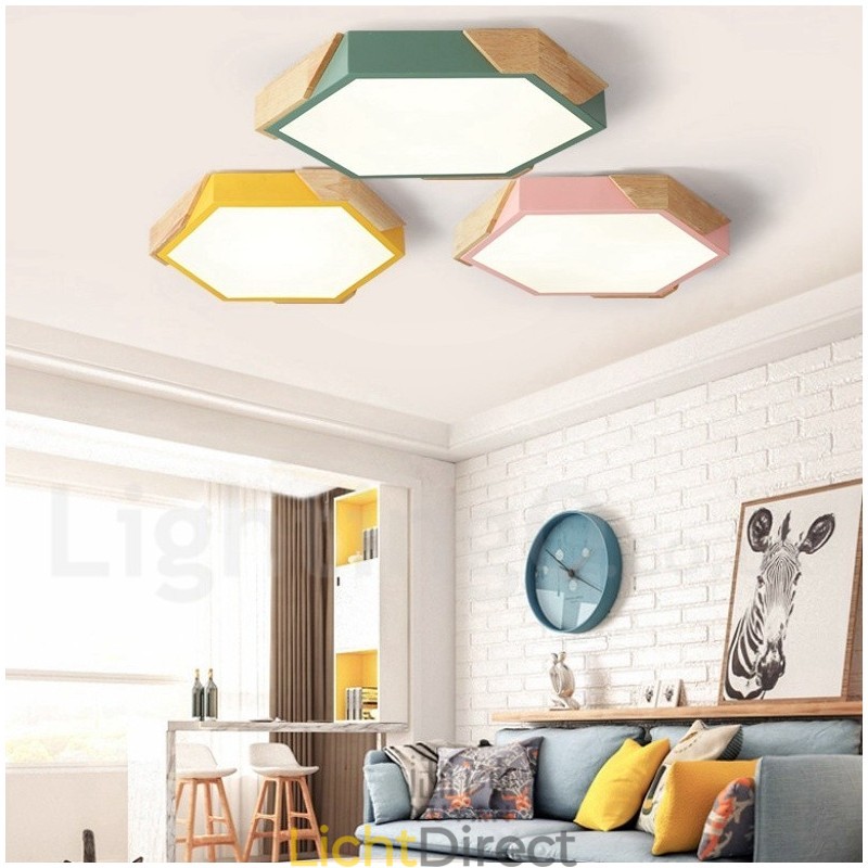 Dimbare Macaron Ultradunne Multi Colours Houten Plafondlamp met Acryl Kap Plafondlamp Scandinavische Stijl