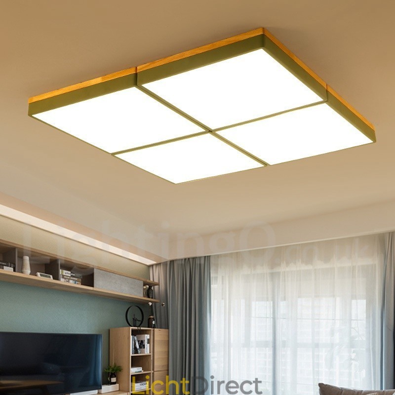 Grote vierkante dimbare Macaron ultradunne veelkleurige houten plafondlamp met acryl kap Plafondlamp Scandinavische stijl