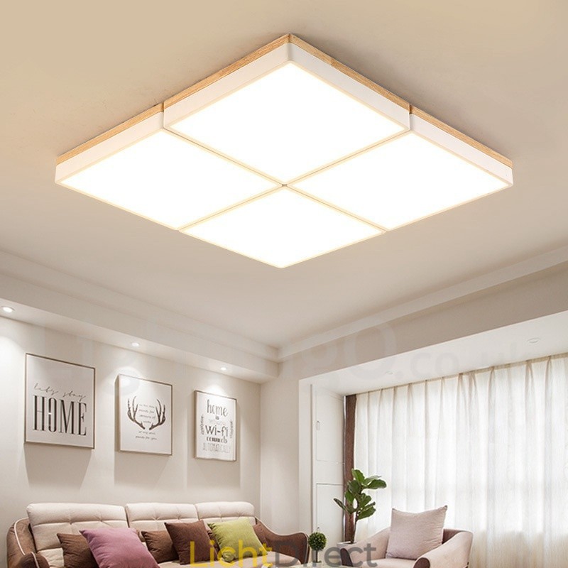 Grote vierkante dimbare Macaron ultradunne veelkleurige houten plafondlamp met acryl kap Plafondlamp Scandinavische stijl