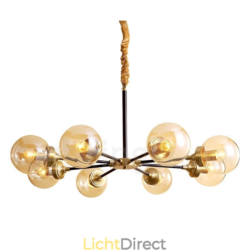 Luxe rustieke retro vintage kroonluchter van puur messing met glazen kappen