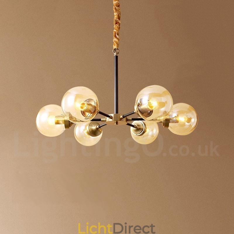 Luxe rustieke retro vintage kroonluchter van puur messing met glazen kappen