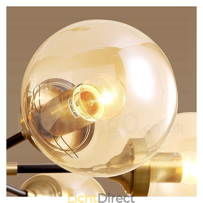 Luxe rustieke retro vintage kroonluchter van puur messing met glazen kappen