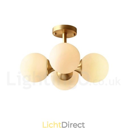 4-lichts plafondlamp van puur messing, modern en eigentijds, eenvoudig, rustiek, retro en vintage, met glazen kappen 4-lichts plafondlamp van puur messing, modern en eigentijds, eenvoudig, rustiek, retro en vintage, met glazen kappen