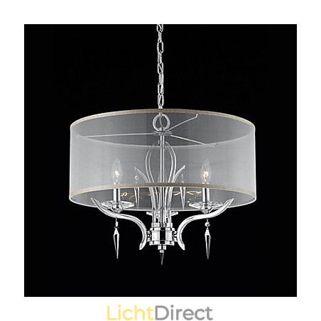 Kristallen moderne hanglamp met 3 lampen en semi-transparante kap Kristallen moderne hanglamp met 3 lampen en semi-transparante kap