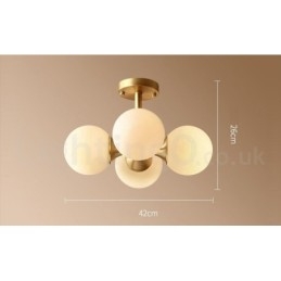 4-lichts plafondlamp van puur messing, modern en eigentijds, eenvoudig, rustiek, retro en vintage, met glazen kappen