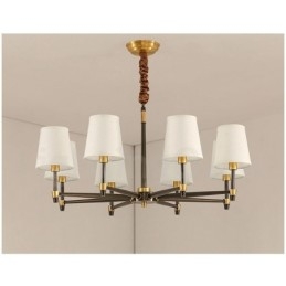 Grote luxe rustieke retro vintage kroonluchter van puur messing met stoffen kappen