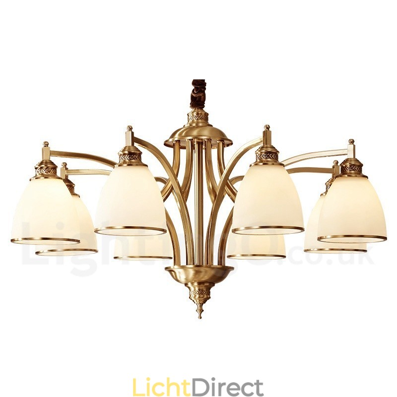 Grote luxe rustieke retro vintage kroonluchter van puur messing met glazen kappen