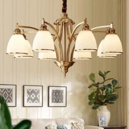 Grote luxe rustieke retro vintage kroonluchter van puur messing met glazen kappen