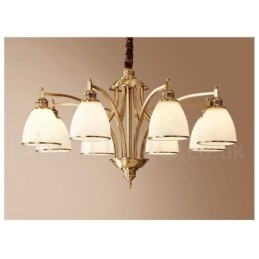 Grote luxe rustieke retro vintage kroonluchter van puur messing met glazen kappen