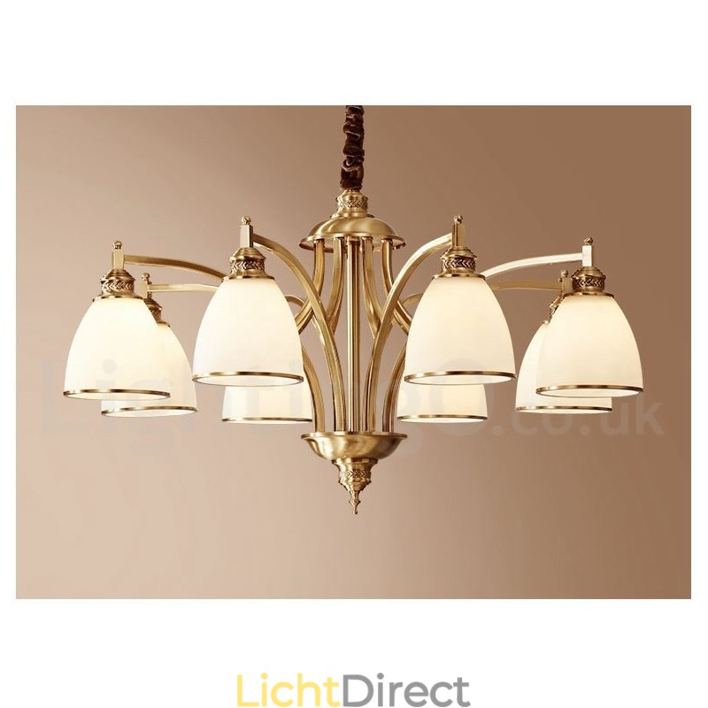 Grote luxe rustieke retro vintage kroonluchter van puur messing met glazen kappen