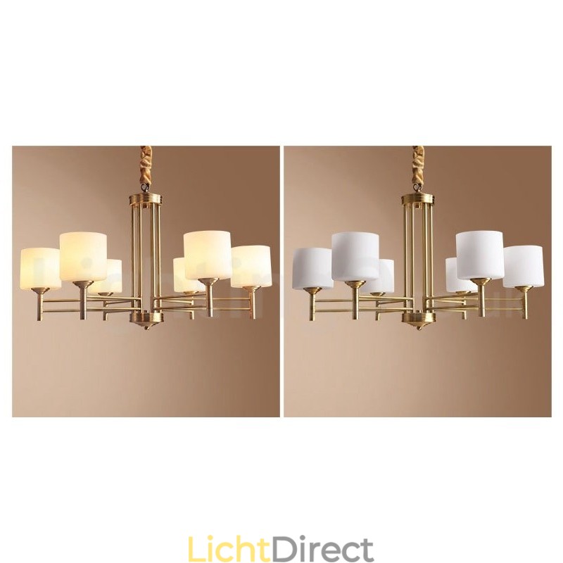 Grote luxe rustieke retro vintage kroonluchter van puur messing met glazen kappen
