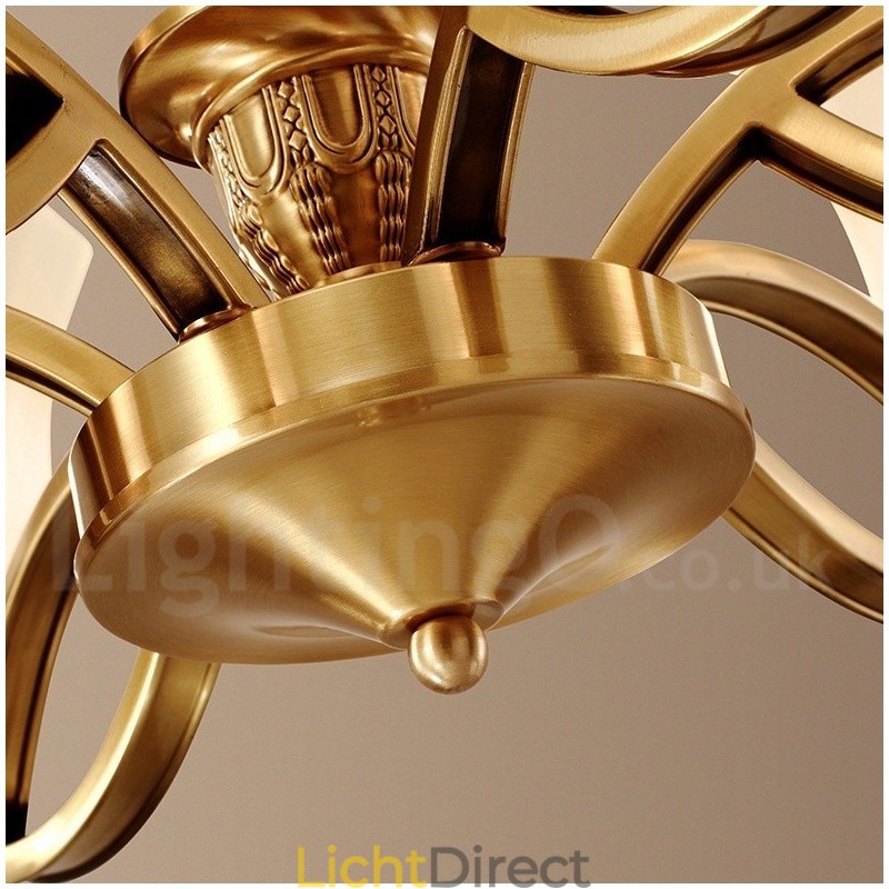 Grote luxe rustieke retro vintage kroonluchter van puur messing met glazen kappen